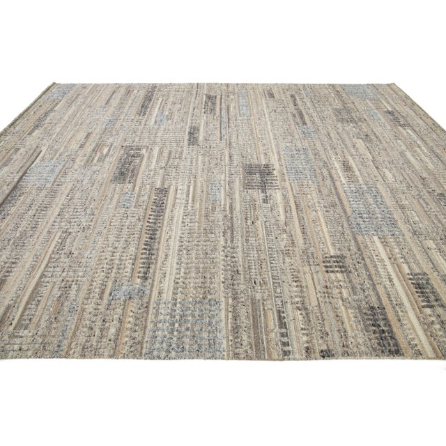 Textile Modern Moroccan Style Beige Wool Rug Featuring a Geometric Design by Apadana For Sale - Image 7 of 10