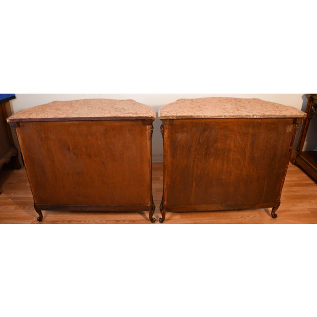 1890s Antique French Louis XV Burl Walnut Marble Top Pair of Cabinets Credenzas For Sale - Image 14 of 18