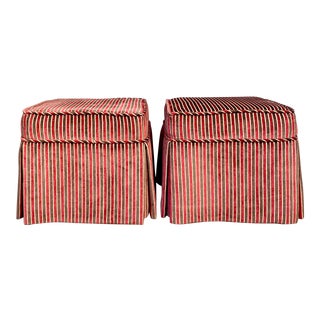 Vintage Regency Cut Velvet Striped Ottomans - a Pair For Sale