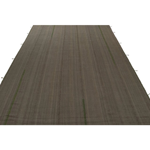 Contemporary Rug & Kilim’s Contemporary Kilim in Brown With Green Accents, Muted Stripes For Sale - Image 3 of 7