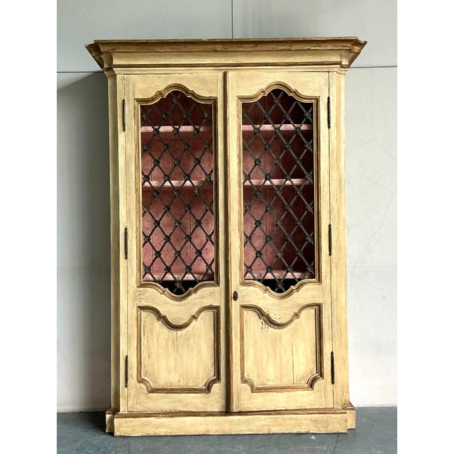 French Provincial Vintage Regency Faux Finished Trellis Armoire For Sale - Image 3 of 6