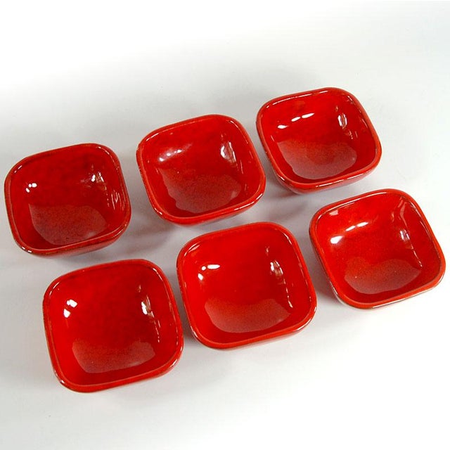 Italian Red Glazed Ceramic Bowls, 1970s, Set of 6 For Sale - Image 3 of 9