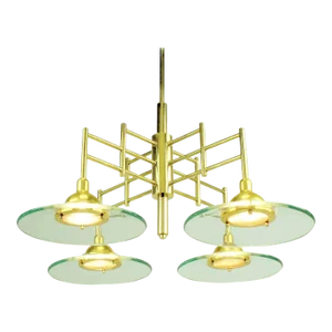 1970s Architectural Brass and Glass Chandelier
