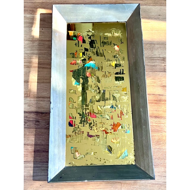Striking vintage mid-century modern / Brutalist mixed media mirror artwork, Executed in reverse on glass, with areas of...