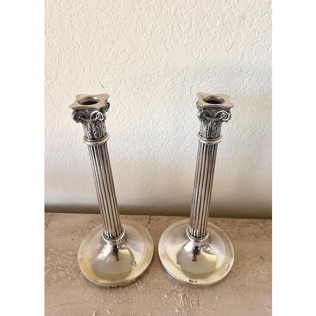 Metal Pair of Antique European 800 Fine Silver Corinthian Column Candlesticks For Sale - Image 7 of 10
