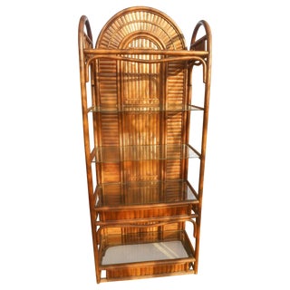 Mid-Century Hollywood Regency Brown Rattan Etagere For Sale