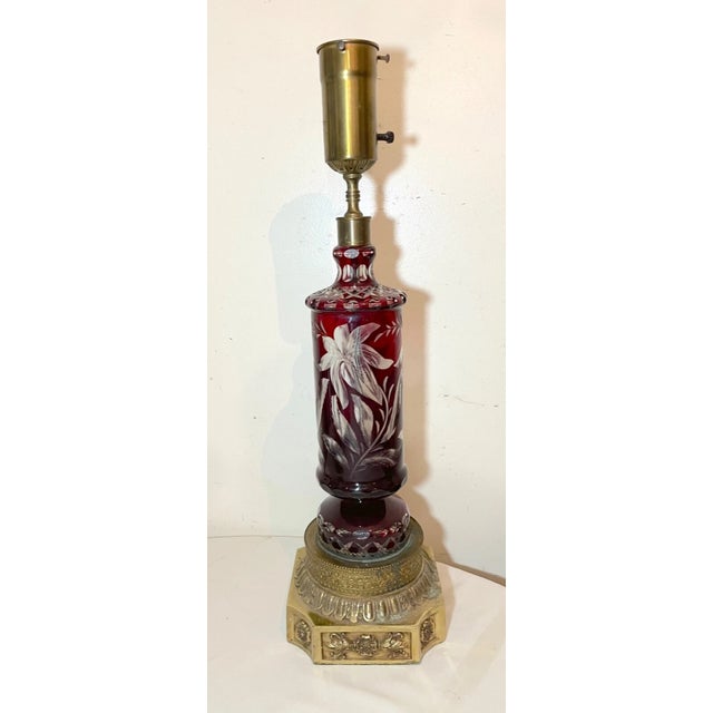 Up for sale is a high quality antique hand cut to clear Bohemian Czechoslovakian crystal electric table lamp. The lamp is...