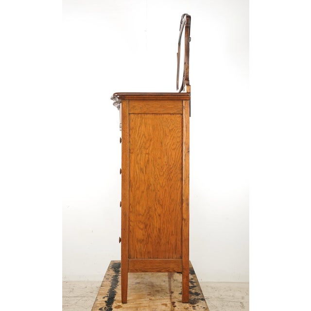 Vintage Traditional Tiger Oak Tall Dresser With Beveled Mirror For Sale - Image 12 of 14