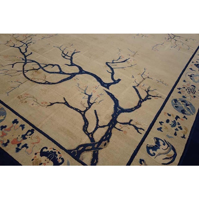 Special Ivory Background Color Asymmetric Pattern Antique Chinese Peking Rug For Sale In New York - Image 6 of 7