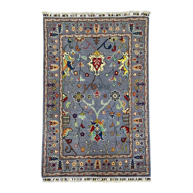 Slate Gray Persian Style Floral Rug, 3'3" X 5' For Sale