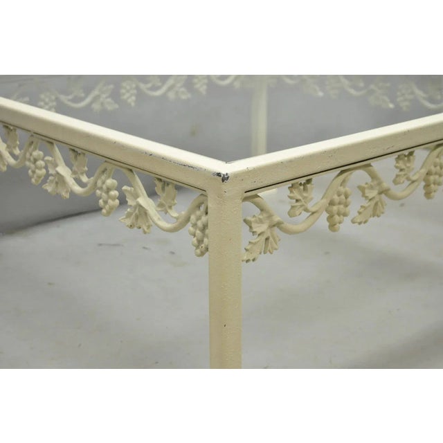Vintage Woodard Style White Wrought Iron "Grapevine" Square Glass Coffee Table For Sale In Philadelphia - Image 6 of 10