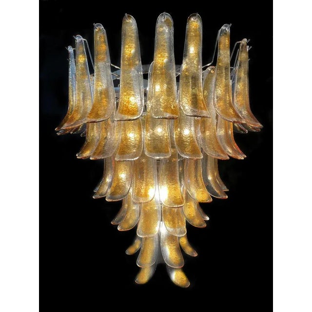 Italian Amber Murano Glass Petal Chandelier For Sale - Image 3 of 8