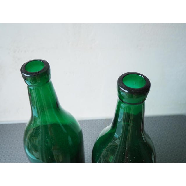 Gold Mid-Century Green Glass Bottle Vases, Bohemia, 1960s, Set of 2 For Sale - Image 8 of 9