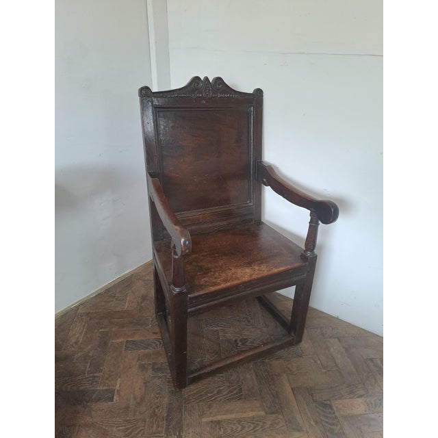 Wood English Oak Wainscot Armchair, 1690 For Sale - Image 7 of 7