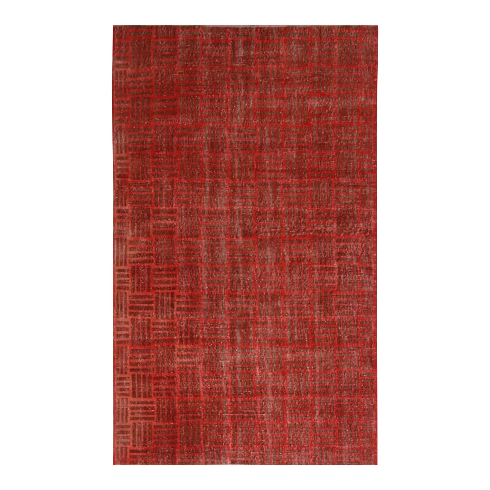 1960s Vintage Mid-Century Red and Brown Geometric Wool Rug | Chairish