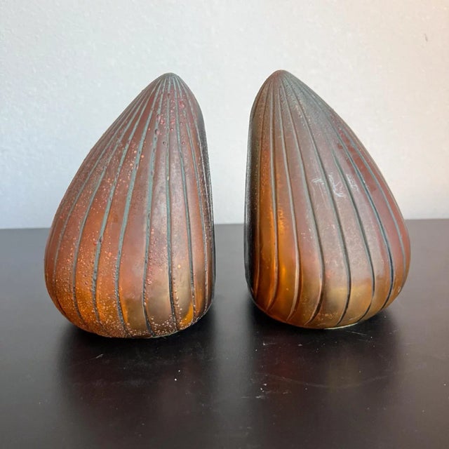 For your consideration, 1950s Ben Seibel Copper Clam Shell Bookend Set, Copper bookends designed by Ben Seibel for Jenfred...