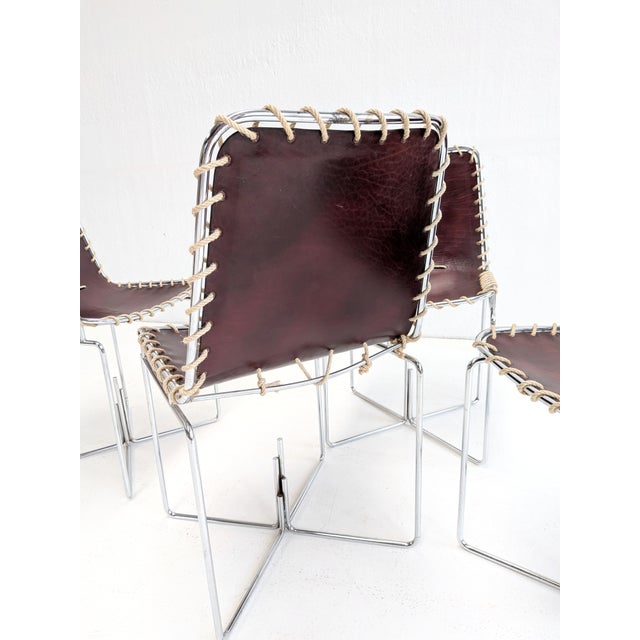 Italian Modern Leather Sling Back Chairs, 1970s, Set of 4 For Sale - Image 3 of 9