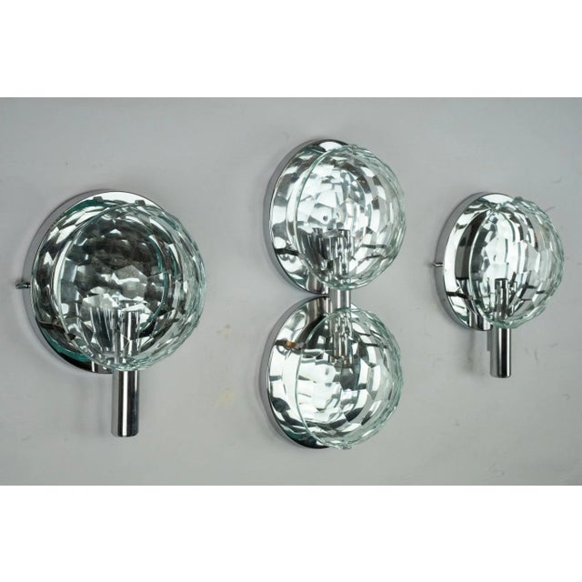 Silver Vintage Italian Cristal Art Sconces in Chrome and Cut Glass, 1970s, Set of 3 For Sale - Image 8 of 12