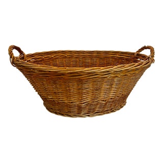 1980s Large Vintage European Wicker Laundry Basket For Sale