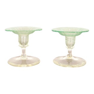 Louis Comfort Tiffany Favrile Pastel Iridescent Art Glass Candlesticks, Pair For Sale