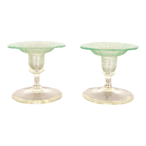 Louis Comfort Tiffany Favrile Pastel Iridescent Art Glass Candlesticks, Pair