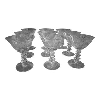 Diamond Pattern Cut Crystal Sherry Glasses - Set of 9 For Sale