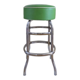 Vintage Mid Century Swivel Apple Green Vinyl Bar Stool For Sale