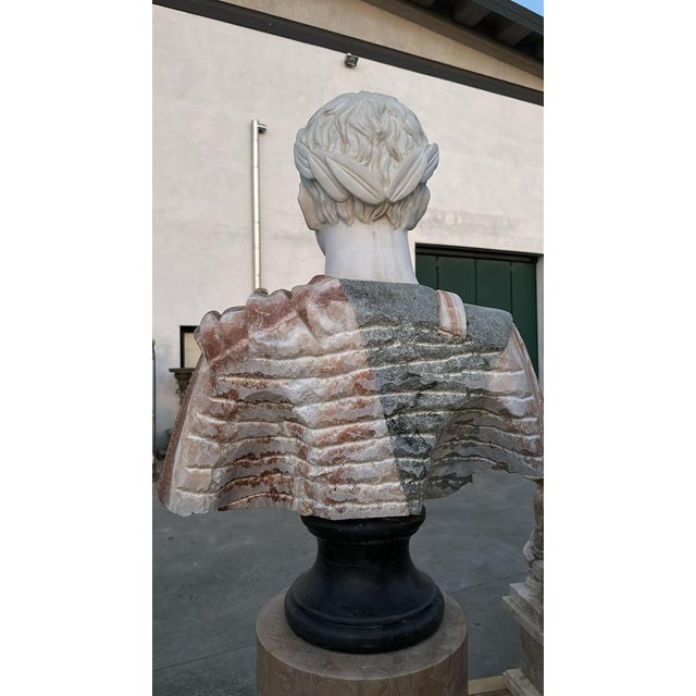 Huge Bust of Roman Emperor, 1950, Marble For Sale - Image 6 of 11