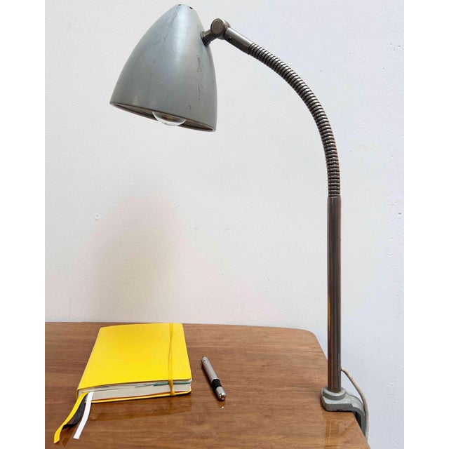 Vintage Articulated Desk Lamp with Clamp Grey Metal, 1950s For Sale - Image 6 of 8