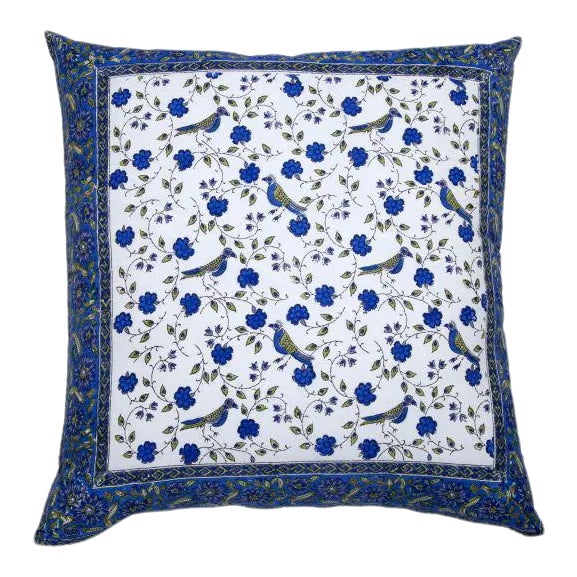 Birds on Vine-Blossom Blue Reversible Euro Sham For Sale