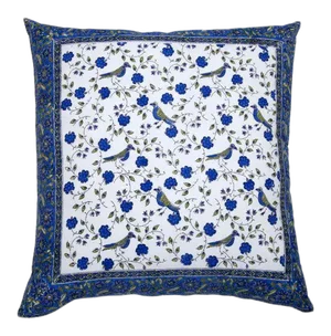 Birds on Vine-Blossom Blue Reversible Euro Sham