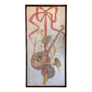 French Provincial Style Hand Painted Oil on Wood Large Trophy Painting Panel For Sale