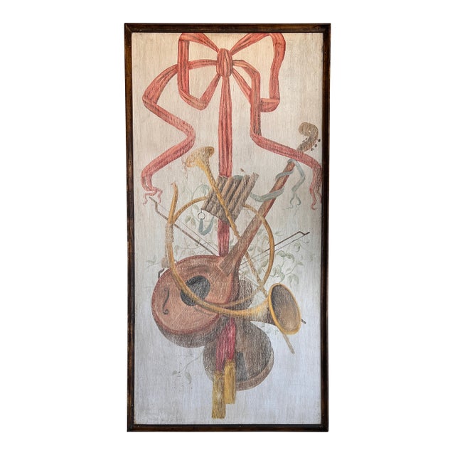 French Provincial Style Hand Painted Oil on Wood Large Trophy Painting Panel For Sale