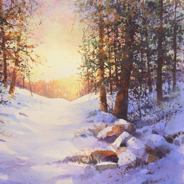 Paper 'Snowy Mountain Sunrise' by Harold Booth, Circa 1975, Museum of Fine Arts, Boston For Sale - Image 7 of 11