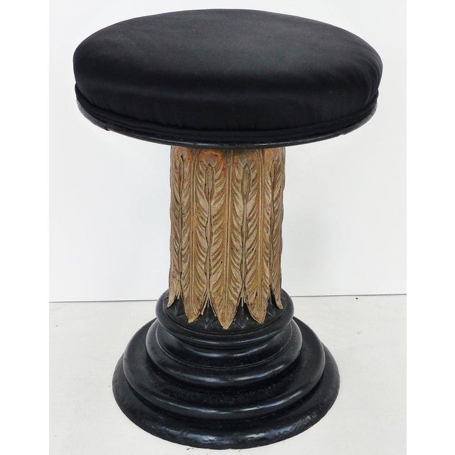 Antique Giltwood Ebonized Piano Stool With Velvet Upholstered Seat For Sale - Image 4 of 4