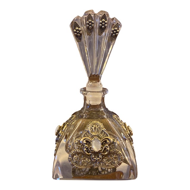 1990s Vintage Ann Cichon Dallas Jeweled Crystal Perfume Bottle - With Original Sticker For Sale
