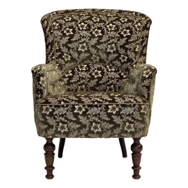 Danish Green Velour and Ash Wood Armchair, 1950s For Sale