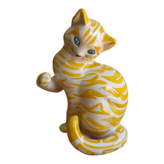 Vintage 16” Italian Ceramic Cat Sculpture – Mancioli / Raymor Style – MCM For Sale