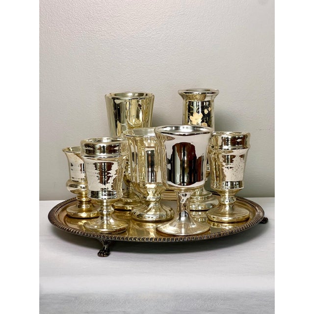 Traditional Collection of 7 Antique Mercury Glass Vases For Sale - Image 3 of 14