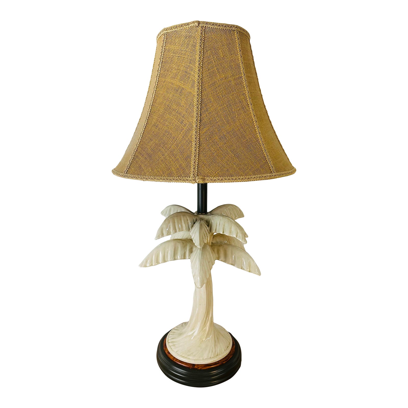 Vintage Ceramic Palm Tree Lamp With Shade | Chairish display picture 1
