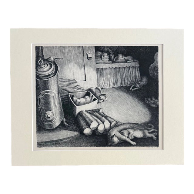 Vintage 1939 Print in 11x14 Mat: Wanda Gag, "Cats", EUC, Ready to Frame For Sale