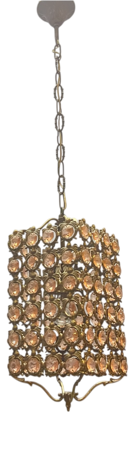Pink Crystal and Bronze Pendant Light, 1960s