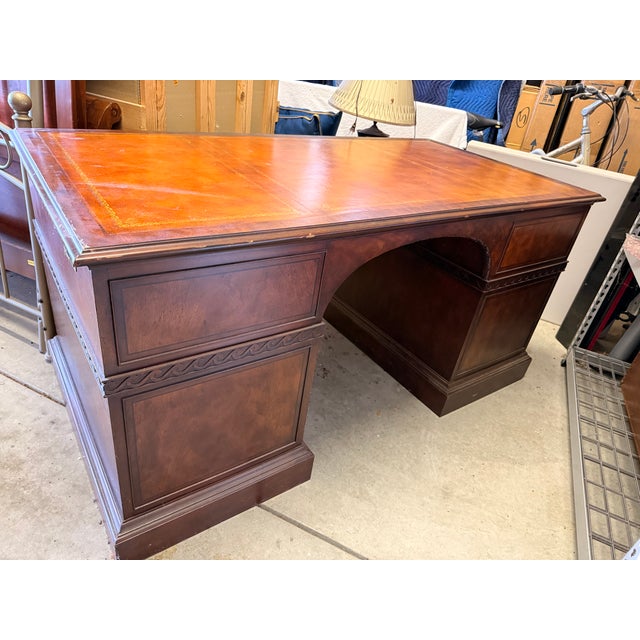 Baker Furniture Company Baker Furniture Traditional Executive Leather Top Partner’s Desk For Sale - Image 4 of 9
