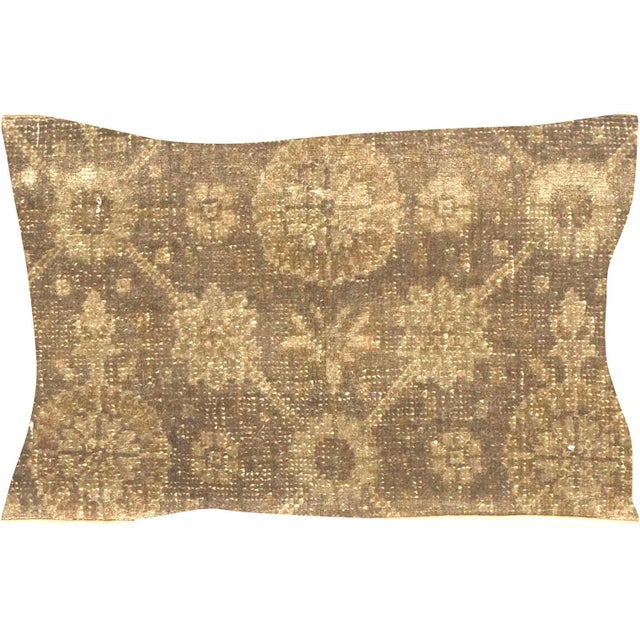1960s Turkish Oushak Pillow. Hand sewn with fragments of Turkish hand made Oushak wool carpets. Fiber fill. 522227