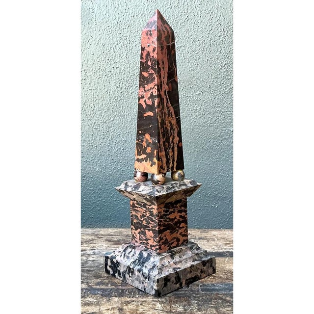 Hollywood Regency Vintage Marble Obelisk Sculpture For Sale - Image 3 of 12
