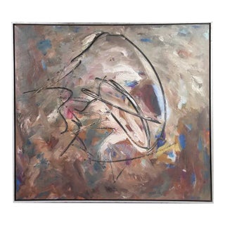 Midcentury Modern Abstract Oil Painting on Canvas, Signed Landland, 1970s For Sale
