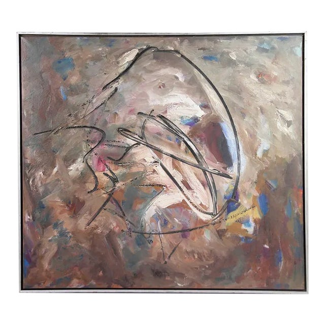 Midcentury Modern Abstract Oil Painting on Canvas, Signed Landland, 1970s For Sale