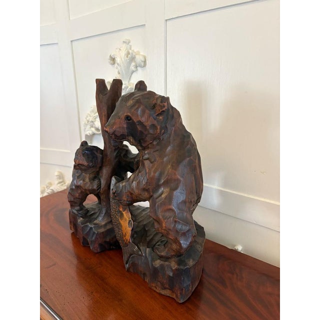 Brown Large Antique Edwardian Japanese Carved Linden Wood Bear, 1900 For Sale - Image 8 of 10