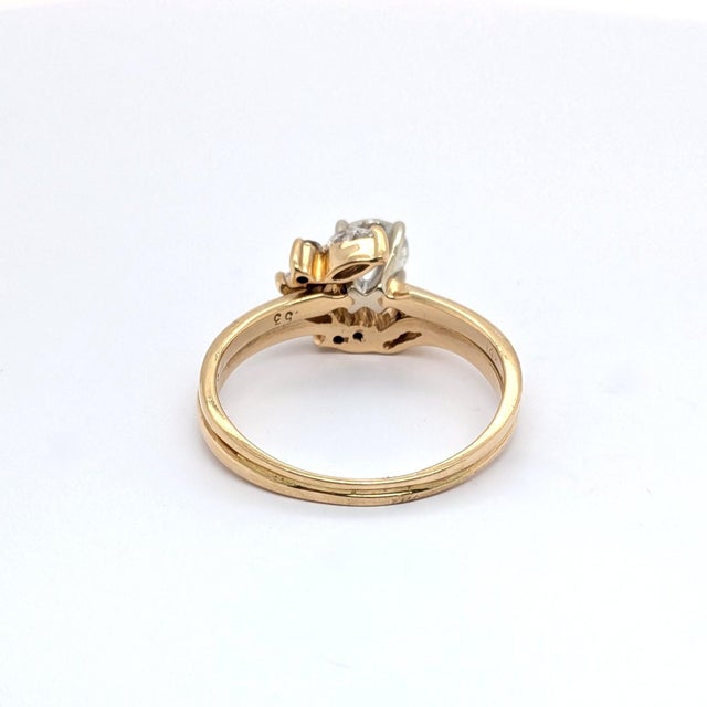 Early 21st Century 14k Yellow Gold Floral Engagement Ring With Wrap Around Band & Natural Diamonds, Size 7 For Sale - Image 5 of 9
