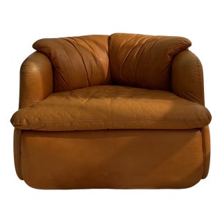 Vintage Italian Cognac Leather Confidential Lounge Chair by Alberto Rosselli for Saporiti, 1970s For Sale